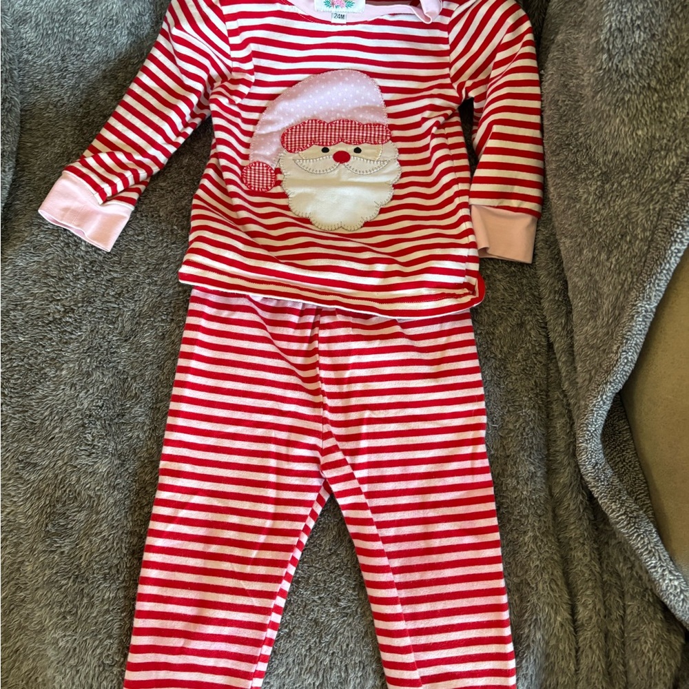 Festive Red and White Striped Santa Pajama Set